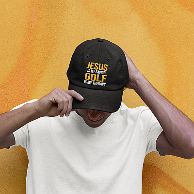Alternative view of Jesus Is My Savior Golf Is My Therapy Gifts Golf Lover Twill Cap - High-Profile Snapback Hat - Trucker Hat