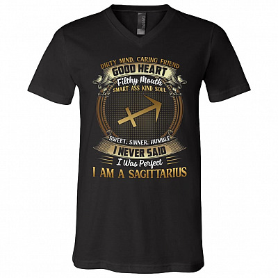 Sagittarius Dirty Mind Caring Friend Good Heart Filthy Mouth I Never Said I'm Perfect Zodiac T-Shirt - V Neck, Black, V-Neck T-Shirt