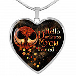 Jack Hello Darkness Night Before Halloween Skellington My Old Friend Pumpkin My Love Heart Pendant Necklace - Heart Luxury Necklace (Silver)