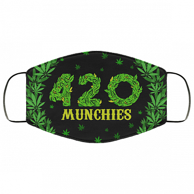 420 Munchies Washable Reusable Custom - Printed Cloth Face Mask Cover, White, Cloth Face Cover – Medium/Large