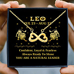 1Th. Zodiac Necklace Card Leo Infinity Heart Necklace (Gold) 3