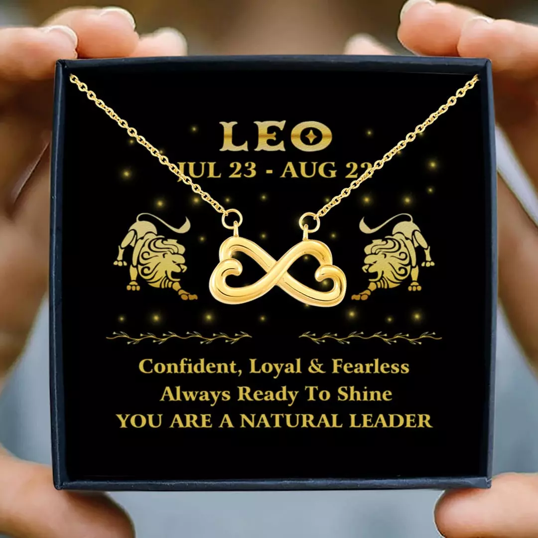 1Th. Zodiac Necklace Card Leo Infinity Heart Necklace (Gold) 3