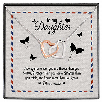 Alternative view of To My Daughter Always Remember You Are Braver Stronger Smarter Butterfly Interlocking Heart Pendant Necklace