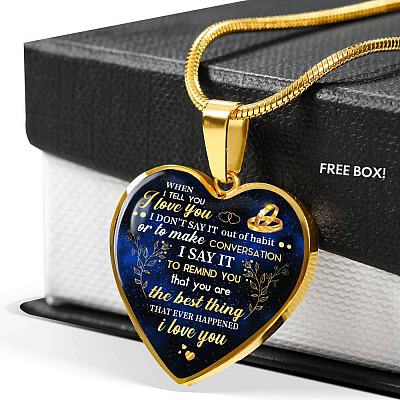 I Tell You I Love You Heart Pendant Necklace - Wife Necklace From Husband - Gift For Her - Heart Luxury Necklace (Gold Plated)