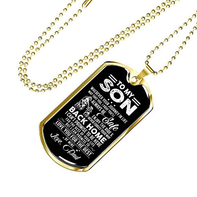 Dad to My Son Wherever Your Journey in Life May Take You I Pray You'll Always Be Safe Dog Tag Pendant Necklace - Dog Tag (Gold Plated)