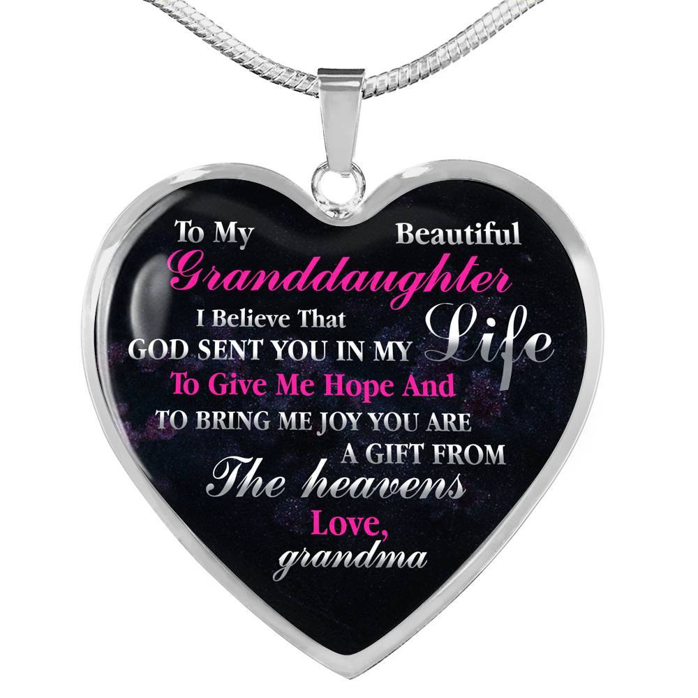 To My Beautiful Granddaughter I Believe That God Sent You In My Life Heart Pendant Necklace - Heart Luxury Necklace (Silver)