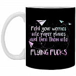 Fold Your Worries into Paper Planes and Turn Them into Flying Fuck Coffee Mug - Water Bottle, Black, 11 oz. White Mug