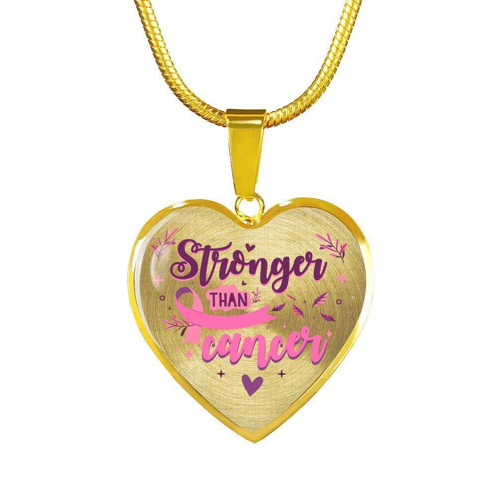 Stronger Than Cancer Heart Pendant Necklace - Necklace For Breast Cancer Awareness - Heart Luxury Necklace (Gold Plated)
