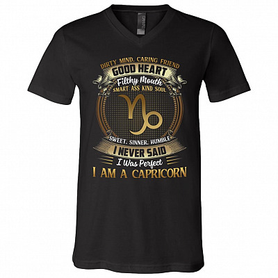 Capricorn Dirty Mind Caring Friend Good Heart Filthy Mouth I Never Said I'm Perfect Zodiac T-Shirt - V Neck, Black, V-Neck T-Shirt