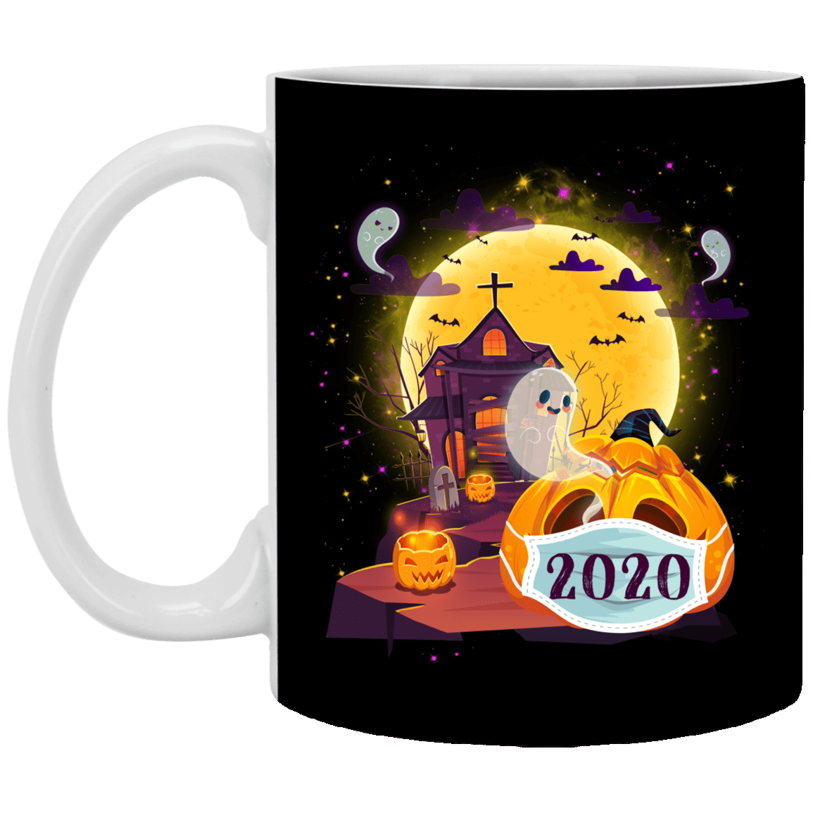 Pumpkin Wearing Face Mask Funny Halloween Ceramic Coffee Mug - Beer Stein - Water Bottle - Color Changing Mug, Black, 11 oz. White Mug Pumpkin Wearing Face Mask Funny Halloween Ceramic Coffee Mug - Beer Stein - Water Bottle - Color Changing Mug, Black, 11 oz. White Mug