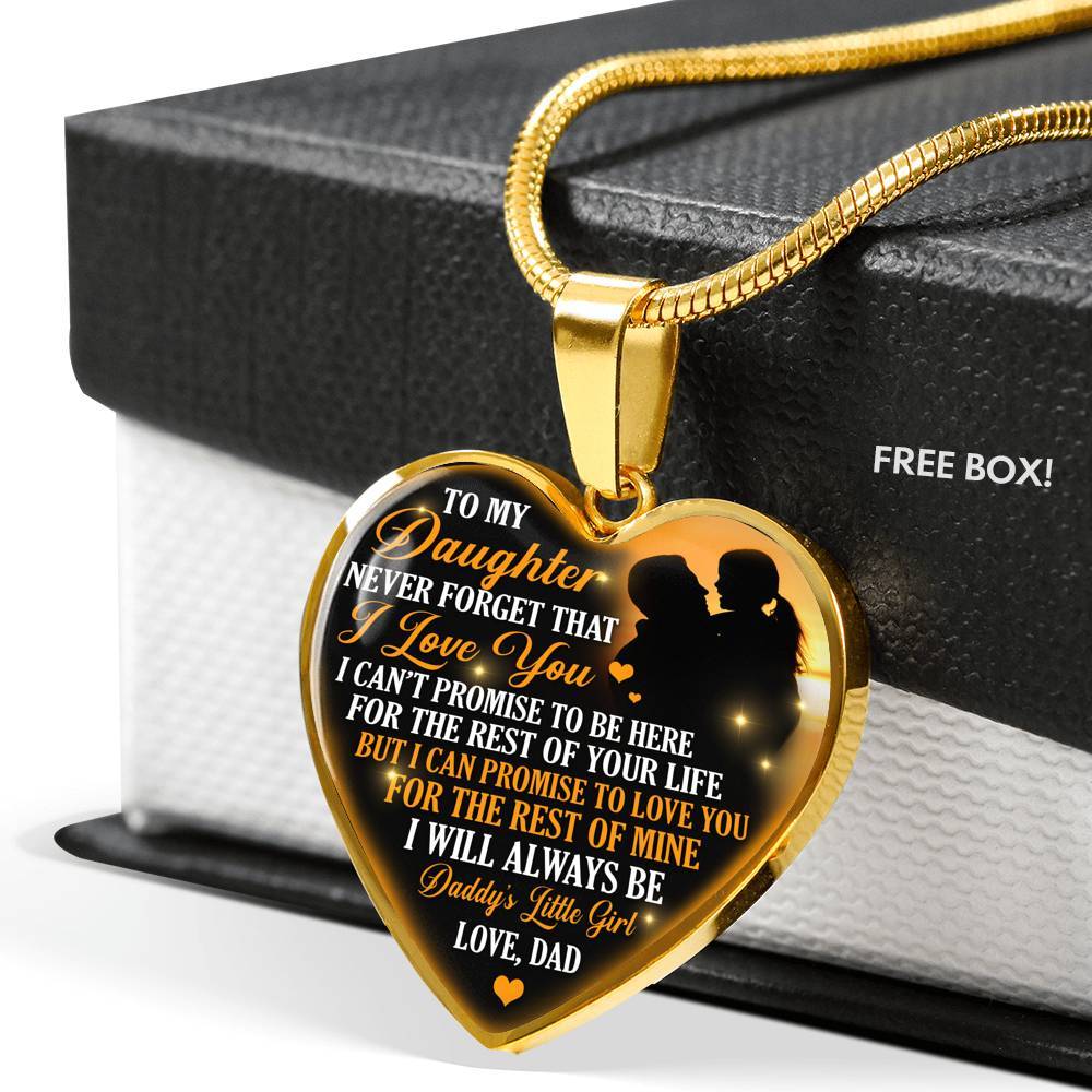 Necklace to My Daughter Never Forget That I Love You I Promise From Dad Heart Pendant Necklace - Heart Luxury Necklace (Gold Plated)