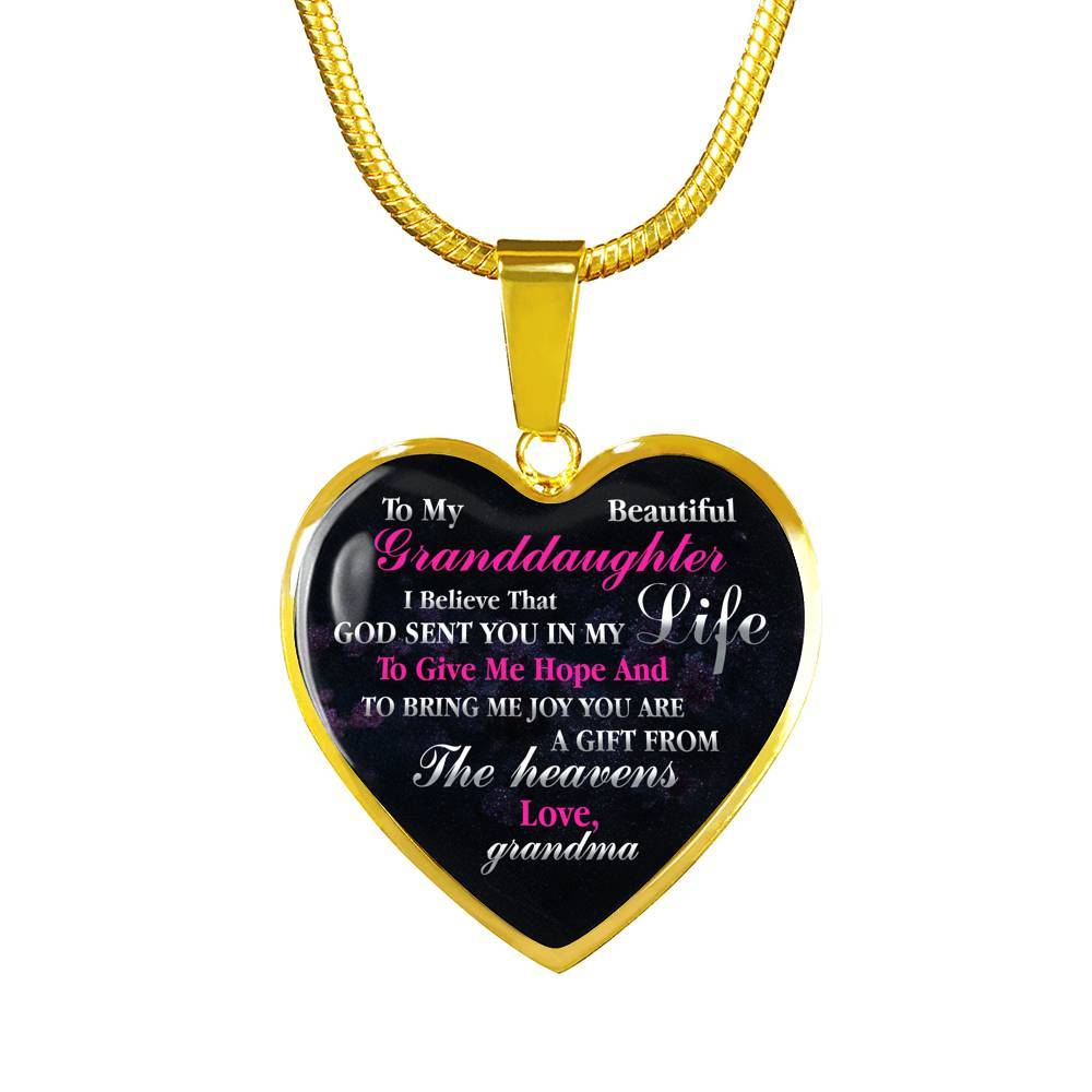 To My Beautiful Granddaughter I Believe That God Sent You In My Life Heart Pendant Necklace - Heart Luxury Necklace (Gold Plated)