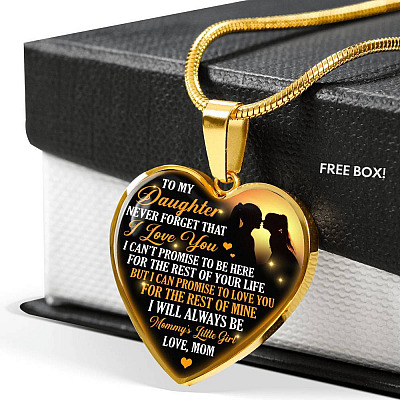 Necklace to My Daughter Never Forget That I Love You I Promise From Mom Heart Pendant Necklace - Heart Luxury Necklace (Gold Plated)