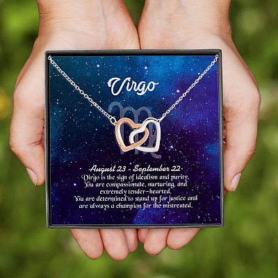 Alternative view of Virgo Sign Constellation Horoscope Zodiac Birthday Astrology Joined Interlocking Hearts Pendant Necklace