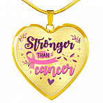 Stronger Than Cancer Heart Pendant Necklace - Necklace For Breast Cancer Awareness - Heart Luxury Necklace (Gold Plated)