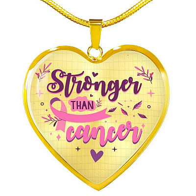 Stronger Than Cancer Heart Pendant Necklace - Necklace For Breast Cancer Awareness - Heart Luxury Necklace (Gold Plated)