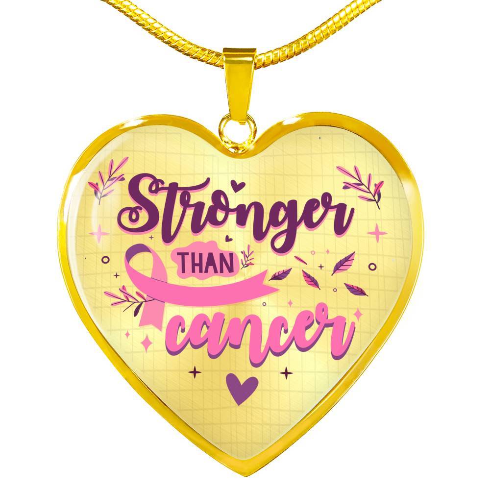 Stronger Than Cancer Heart Pendant Necklace - Necklace For Breast Cancer Awareness - Heart Luxury Necklace (Gold Plated)