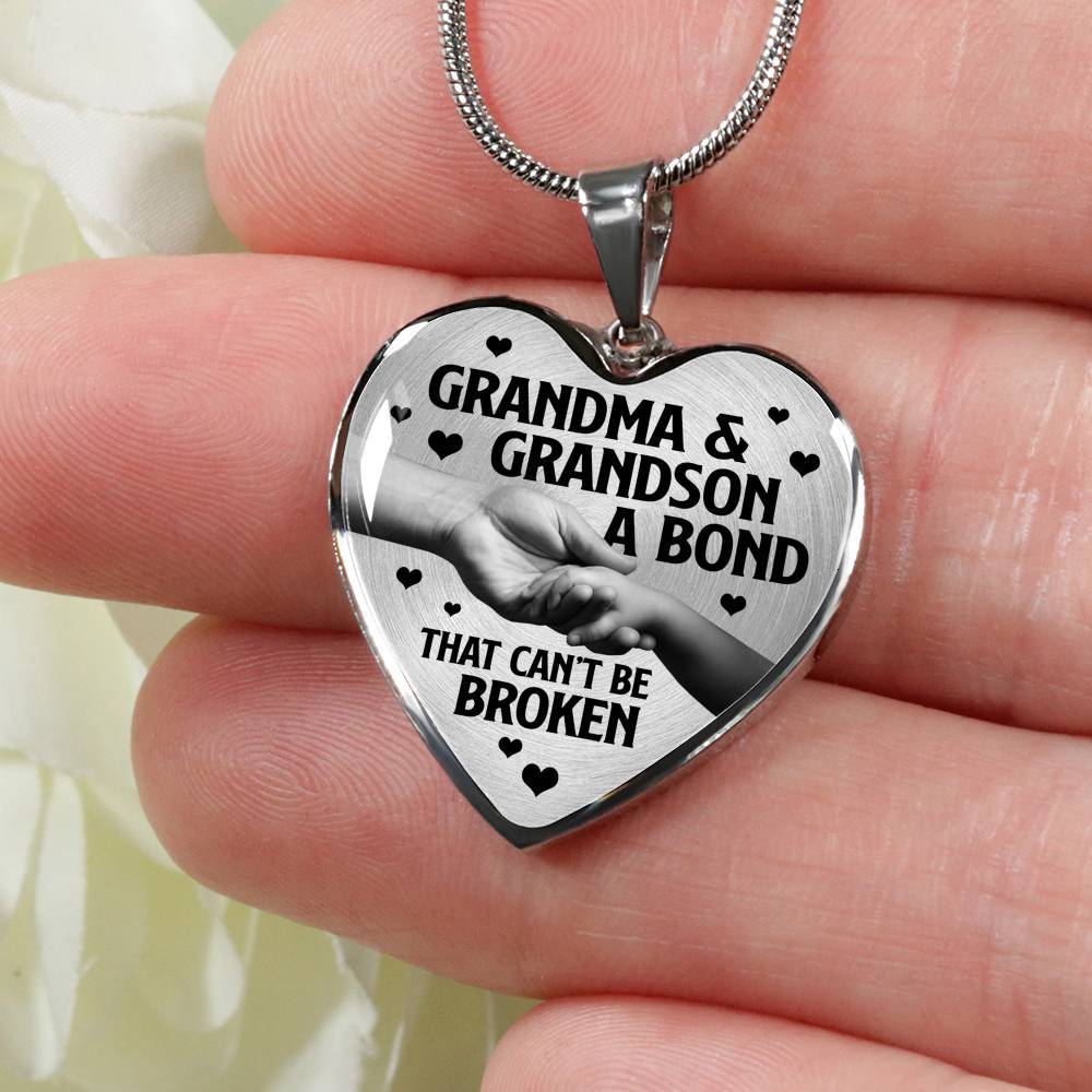 Grandma and Grandson a Bond That Can't Be Broken Heart Pendant Necklace - Heart Luxury Necklace (Silver)