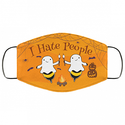 Boo Bee Ghost Halloween Camping I Hate People Social Distance Halloween Washable Reusable Custom – Printed Cloth Face Mask Cover, White, Cloth Face Cover – Medium/Large