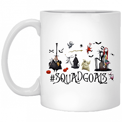 Squadgoals Nightmare Before Christmas Halloween Town Jack Sally Oogie Boogie Characters Ceramic Coffee Mug - Water Bottle, White, 11 oz. White Mug