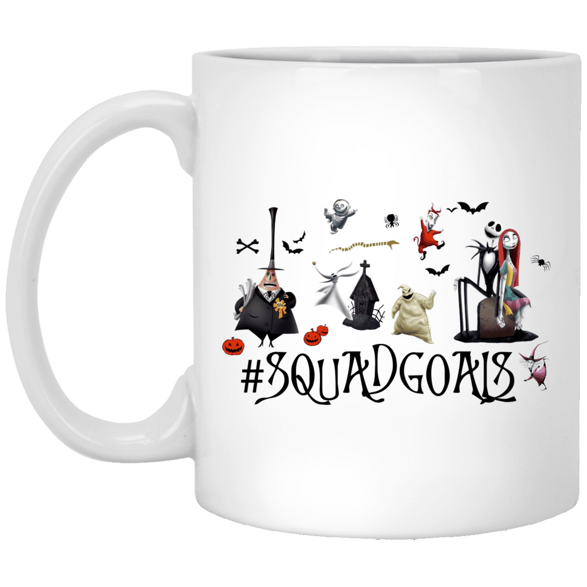 Squadgoals Nightmare Before Christmas Halloween Town Jack Sally Oogie Boogie Characters Ceramic Coffee Mug - Water Bottle, White, 11 oz. White Mug