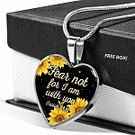 Sunflower Fear Not for I Am with You Isaiah 41 10 Heart Pendant Necklace - Heart Luxury Necklace (Silver)