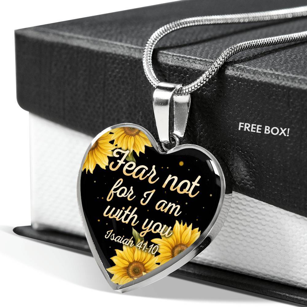 Sunflower Fear Not for I Am with You Isaiah 41 10 Heart Pendant Necklace - Heart Luxury Necklace (Silver)