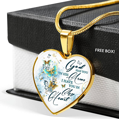 Butterfly God Has You In His Arms I Have You in My Heart Heart Pendant Necklace - Heart Luxury Necklace (Gold Plated)