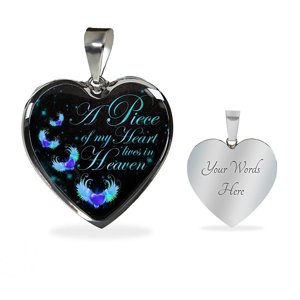 Angel Wings Heart a Piece of My Heart Lives in Heaven Heart Pendant Necklace - Heart Luxury Necklace (Silver)
