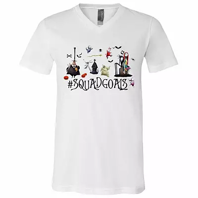 Squadgoals Nightmare Before Christmas Halloween Town Jack Sally Oogie Boogie Characters T-Shirt - V Neck, White, V-Neck T-Shirt