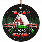 2020 Year of the Lockdown Decorative Christmas Ornament- Flat Circle Porcelain Ceramic Ornament- Holiday Decoration Gift, White, Ceramic Circle Ornament