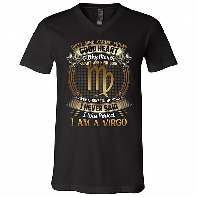Virgo Dirty Mind Caring Friend Good Heart Filthy Mouth I Never Said I'm Perfect Zodiac T-Shirt - V Neck, Black, V-Neck T-Shirt