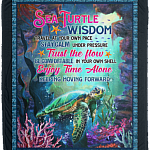 Sea Turtle Wisdom Travel at Your Own Pace Stay Calm Under Pressure Fleece Blanket - Sherpa Blanket - Woven Blanket, White, Cozy Plush Fleece Blanket - 50x60