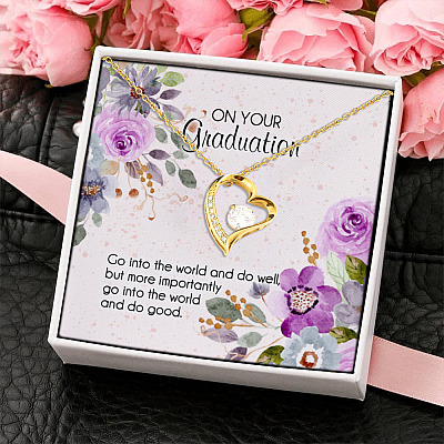 On Your Graduation Go Into the World and Do Well Heartfelt Card And Jewelry Forever Love Pendant Necklace