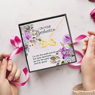 On Your Graduation Go Into the World and Do Well Heartfelt Card And Joined Infinity Heart Pendant Necklace