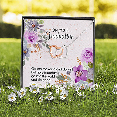Alternative view of On Your Graduation Go Into the World and Do Well Heartfelt Card And Joined Interlocking Hearts Pendant Necklace