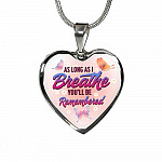 Butterfly as Long as I Breathe You'll Be Remembered Heart Pendant Necklace - Heart Luxury Necklace (Silver)