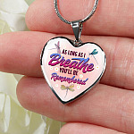 Dragonfly as Long as I Breathe You'll Be Remembered Heart Pendant Necklace - Heart Luxury Necklace (Silver)