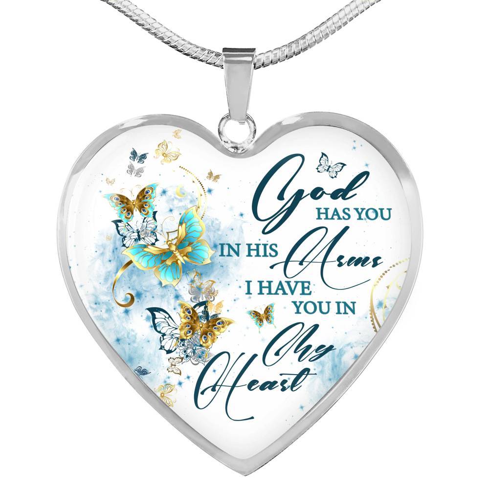Butterfly God Has You In His Arms I Have You in My Heart Heart Pendant Necklace - Heart Luxury Necklace (Silver) Butterfly God Has You In His Arms I Have You in My Heart Heart Pendant Necklace - Heart Luxury Necklace (Silver)