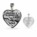 Grandma and Grandson a Bond That Can't Be Broken Heart Pendant Necklace - Heart Luxury Necklace (Silver)