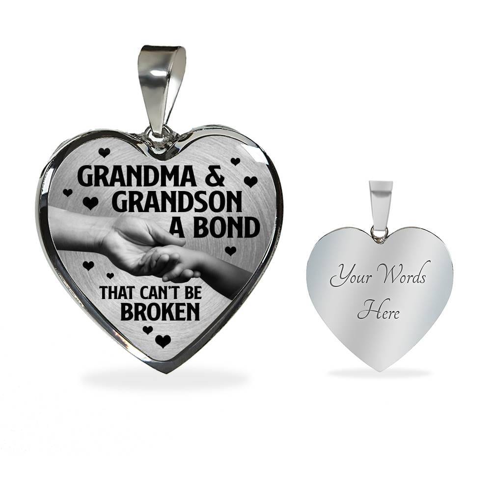Grandma and Grandson a Bond That Can't Be Broken Heart Pendant Necklace - Heart Luxury Necklace (Silver)