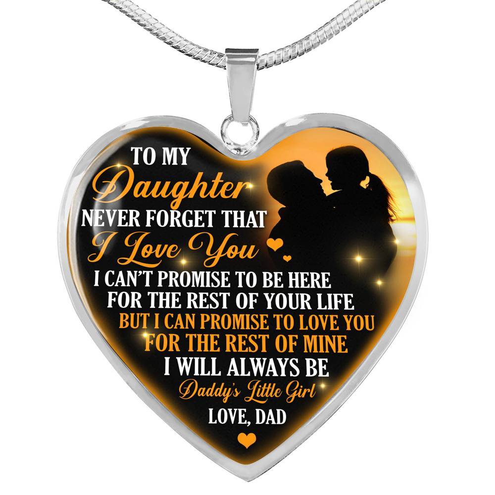 Necklace to My Daughter Never Forget That I Love You I Promise From Dad Heart Pendant Necklace - Heart Luxury Necklace (Silver)