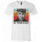In Your Face Ed Gein Dark Serial Killer Halloween T-Shirt - V-Neck, White, V-Neck T-Shirt
