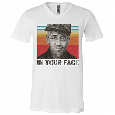 In Your Face Ed Gein Dark Serial Killer Halloween T-Shirt - V-Neck, White, V-Neck T-Shirt