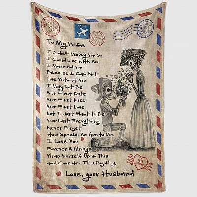 Alternative view of Skull Couple To My Wife I Didn't Marry You So I Could Live With You Letter Fleece Blanket - Premium Sherpa Blanket