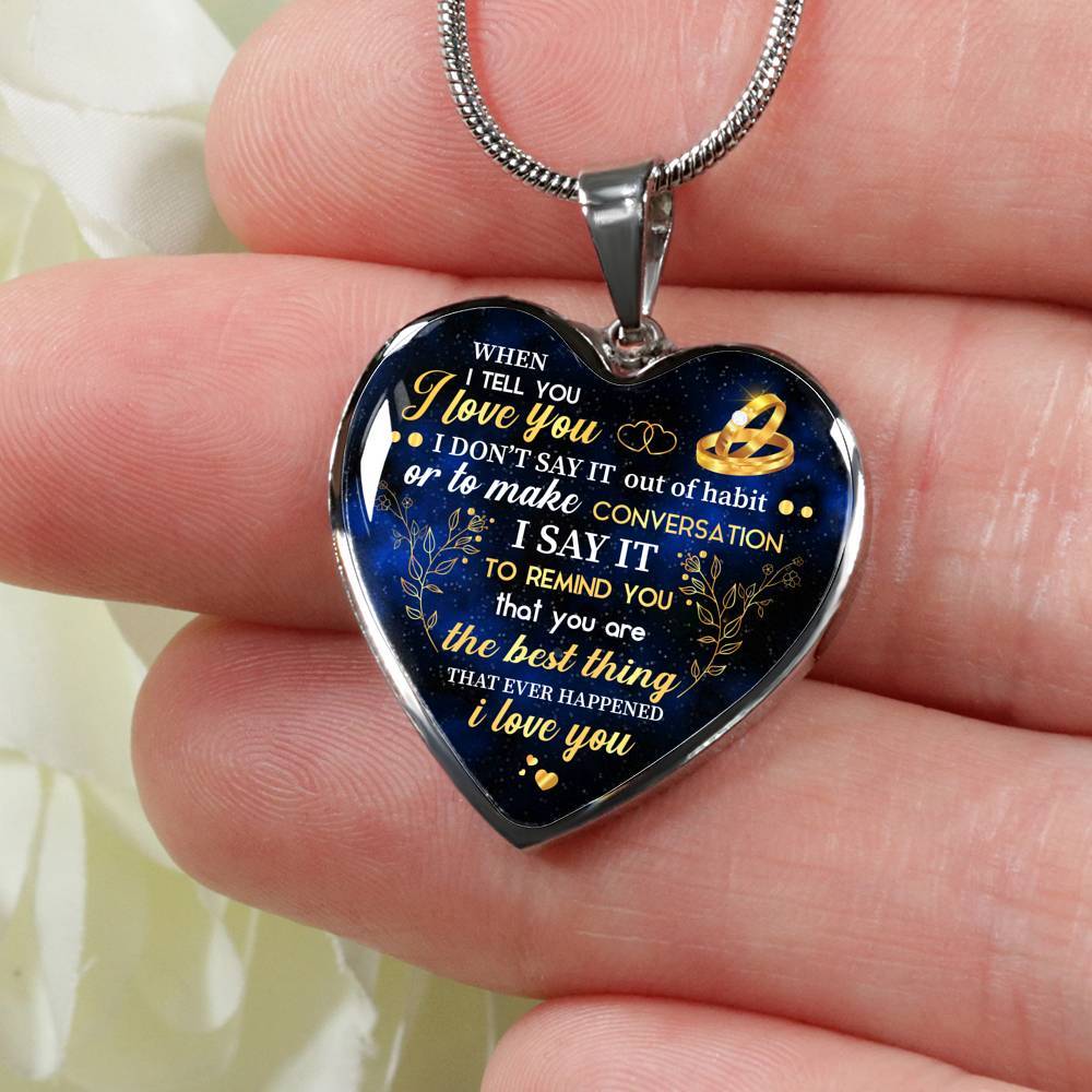 I Tell You I Love You Heart Pendant Necklace - Wife Necklace From Husband - Gift For Her - Heart Luxury Necklace (Silver)