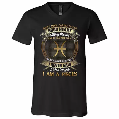 Pisces Dirty Mind Caring Friend Good Heart Filthy Mouth I Never Said I'm Perfect Zodiac T-Shirt - V Neck, Black, V-Neck T-Shirt