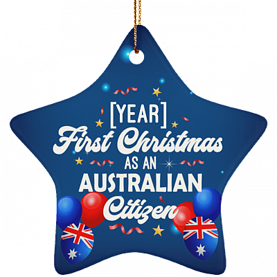 Personalized First Christmas As An Australia Citizen Holiday Flat Star Porcelain Ceramic Ornament Keepsake, White, Ceramic Star Ornament