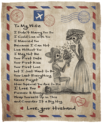 Skull Couple To My Wife I Didn't Marry You So I Could Live With You Letter Fleece Blanket - Premium Sherpa Blanket, White, Cozy Plush Fleece Blanket - 50x60