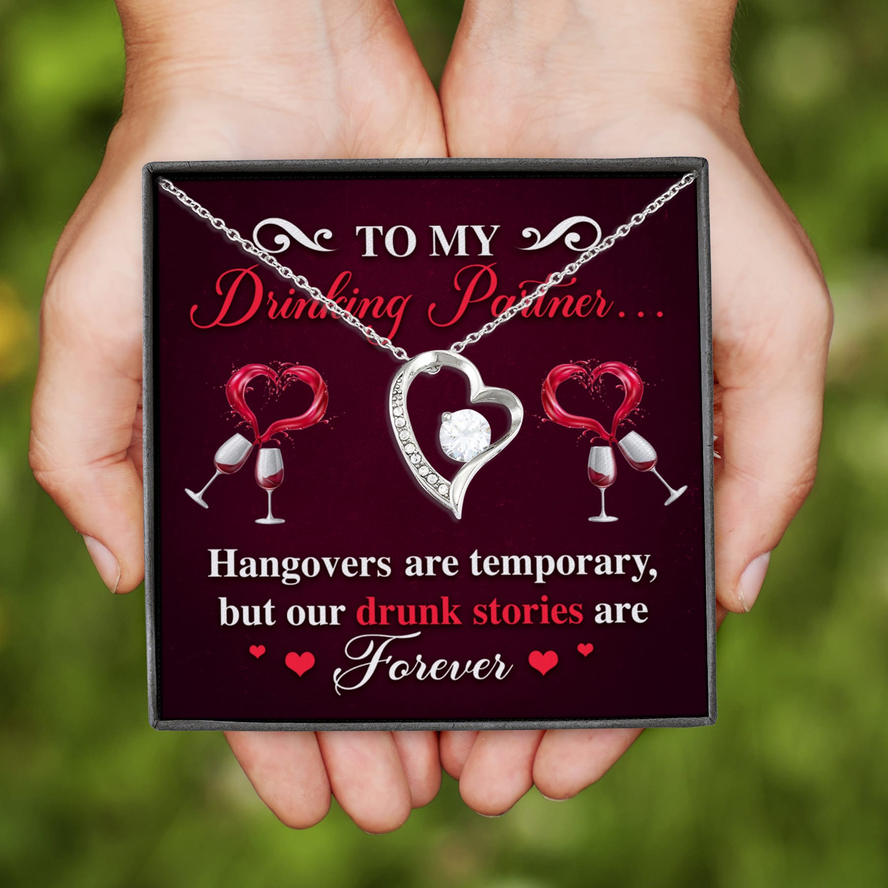 5VT. Wine To My Drinking Partner Forever Love Necklace (Silver)